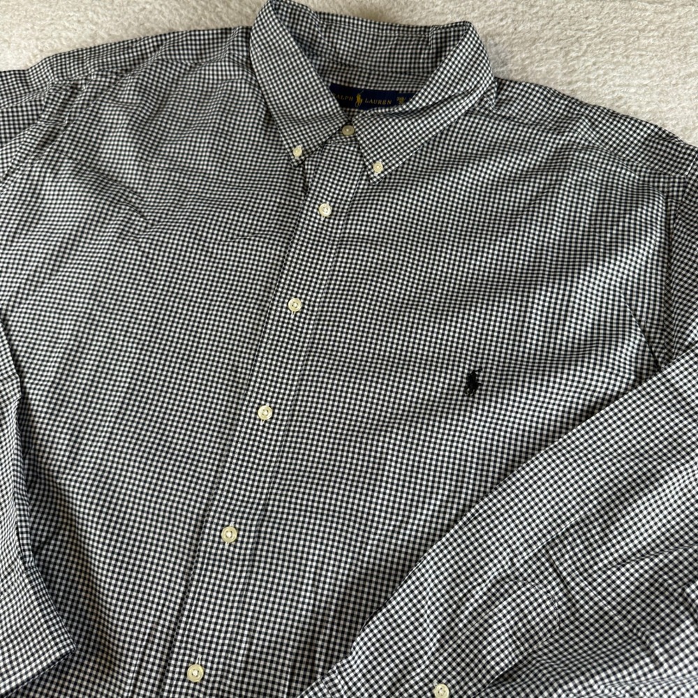 Ralph Lauren Button Down Mens 3XB Black White Pony Gingham Big & Tall Shirt